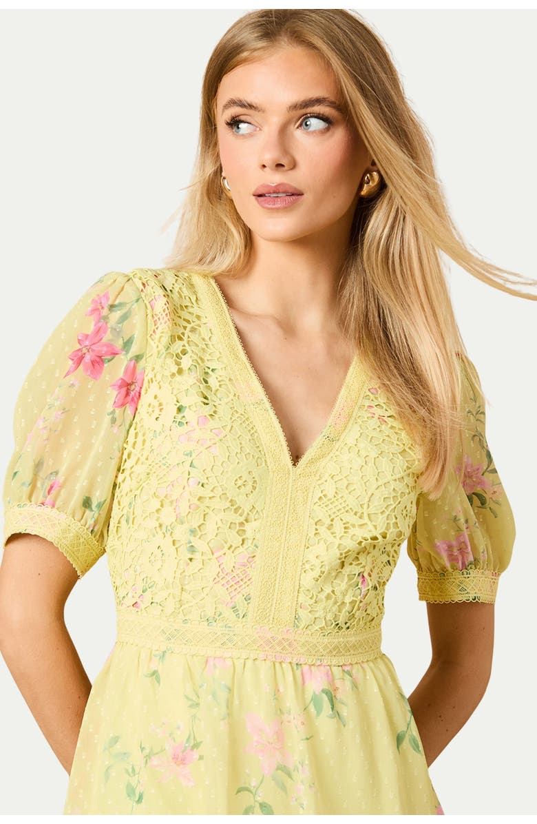 Oasis Lace Bodice Tiered Midi Dress, Alternate, color, Chartreuse