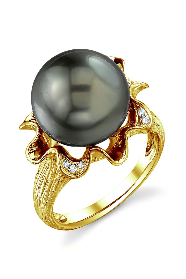 Tahitian South Sea Pearl & Diamond Robin Ring, Main, color, Yellow Gold