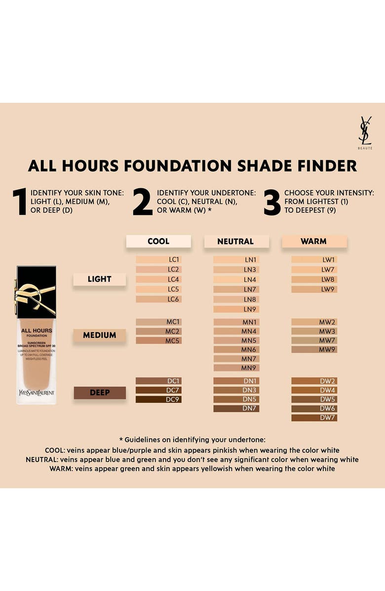 Yves Saint Laurent All Hours Luminous Matte Foundation 24H Wear SPF 30 with Hyaluronic Acid, Alternate, color, Dc1