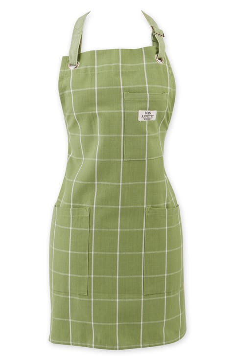 Windowpane Print Cotton Apron