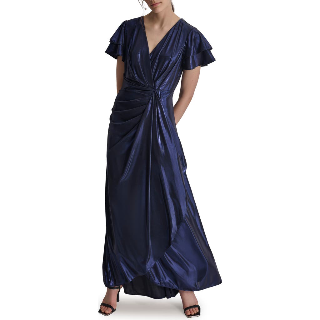 Dkny Faux Wrap Maxi Dress In Blue