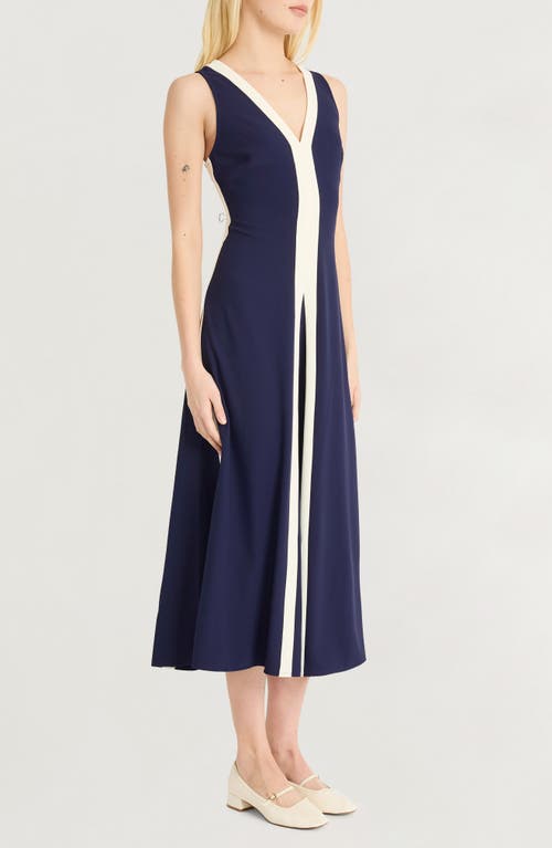 Luxely Stripe V-neck Maxi Dress In Evening Blue/white Smoke