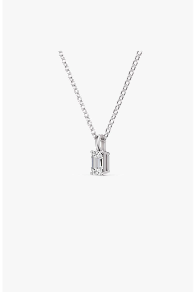 14K Gold 0.25 ct Lab Grown Emerald Cut Diamond Pendant with Prong, Alternate, color, White Gold