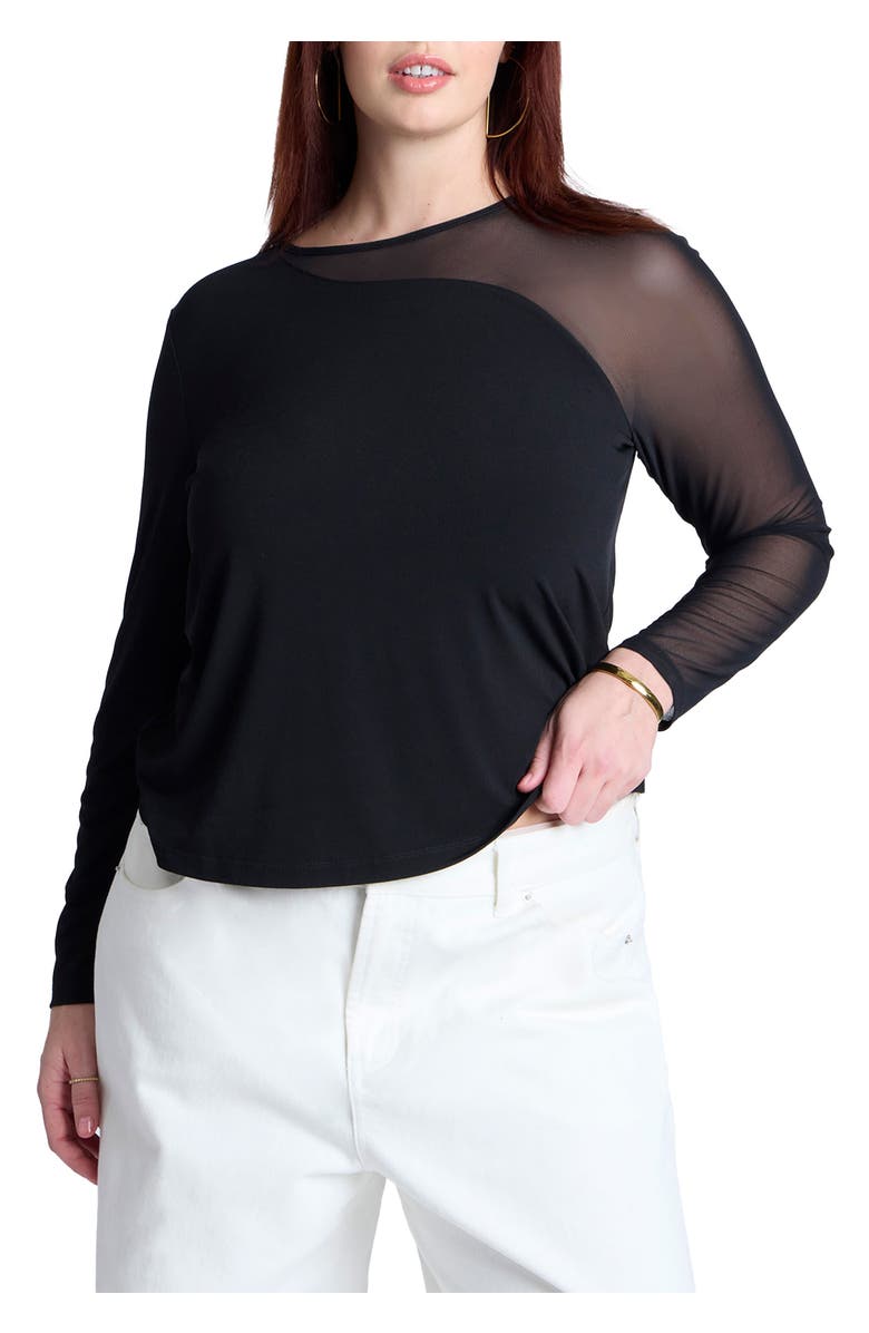 ELOQUII Mesh Combo Long Sleeve Top, Main, color, 