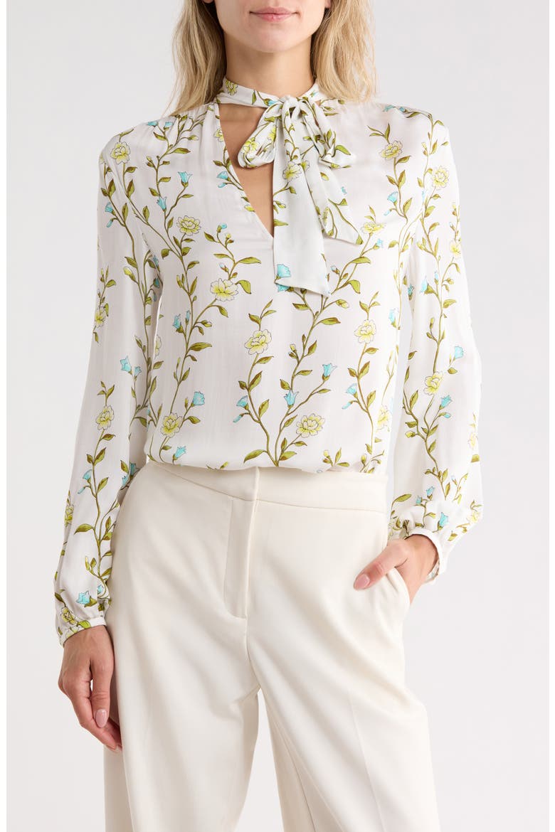 Floral Tie Neck Dress, Main, color, LEMON