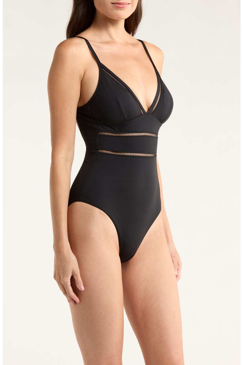 Essenitals Edit Cross Back One-Piece Swimsuit, Alternate, color, BLACK