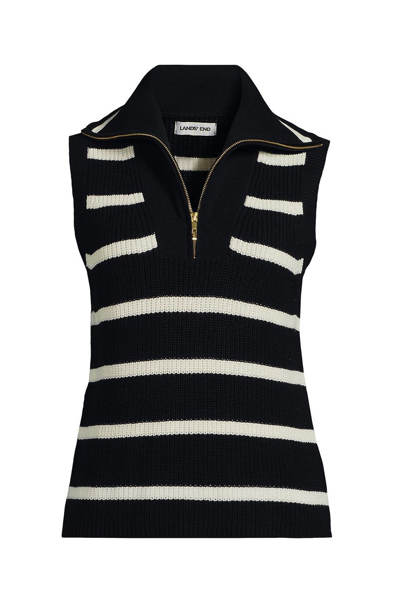 Lands' End Drifter Quarter Zip Vest Sweater, Alternate, color, Fresh Ivory/Black Stripe
