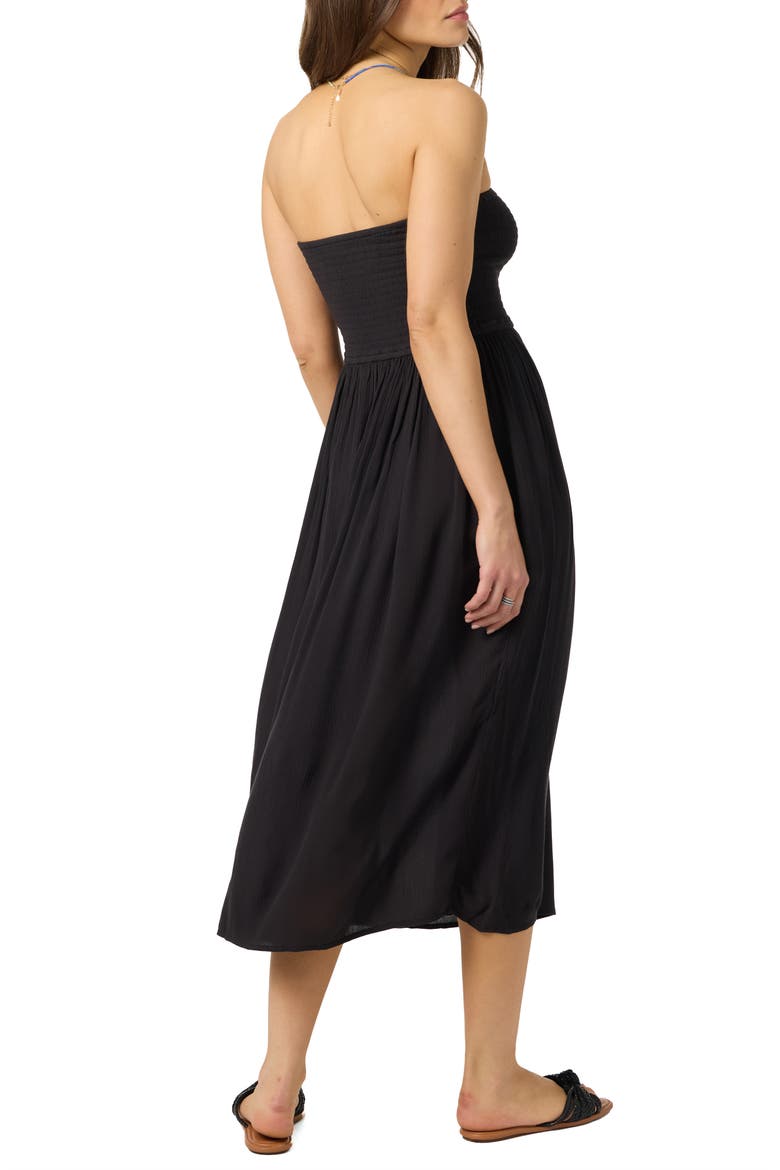 Piper Smocked Strapless Midi Dress, Alternate, color, BLACK