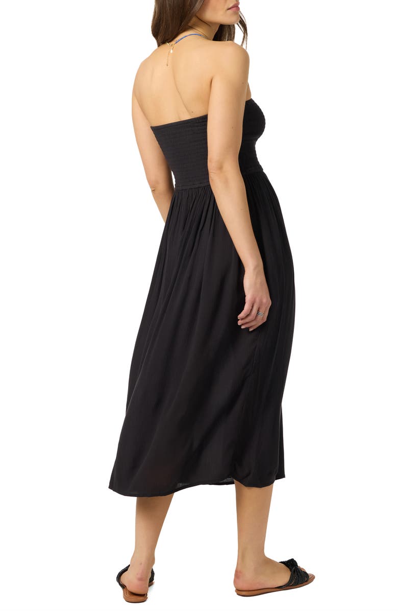 O'Neill Piper Smocked Strapless Midi Dress, Alternate, color, Black