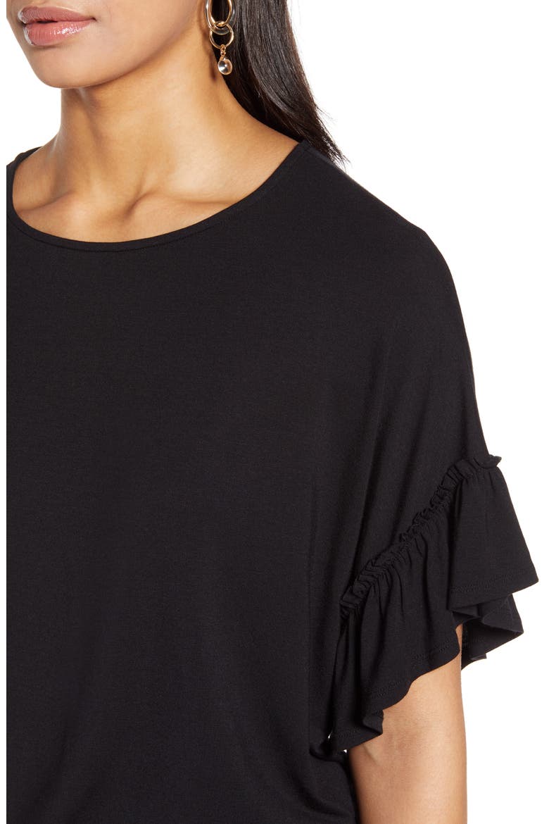 Ruffle Sleeve Top, Alternate, color, BLACK