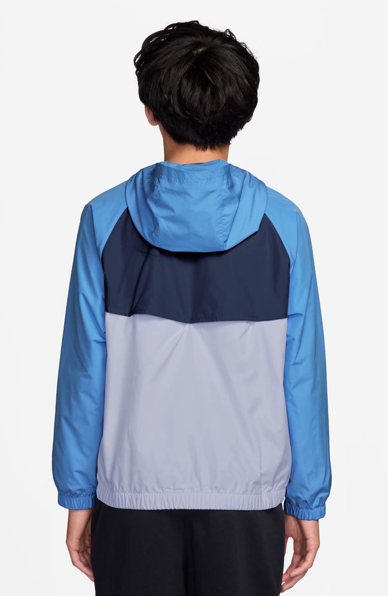 Nike Kids' Windrunner Water Repellent Hooded Zip-Up Jacket, Alternate, color, University Blue/ Ghost/ White
