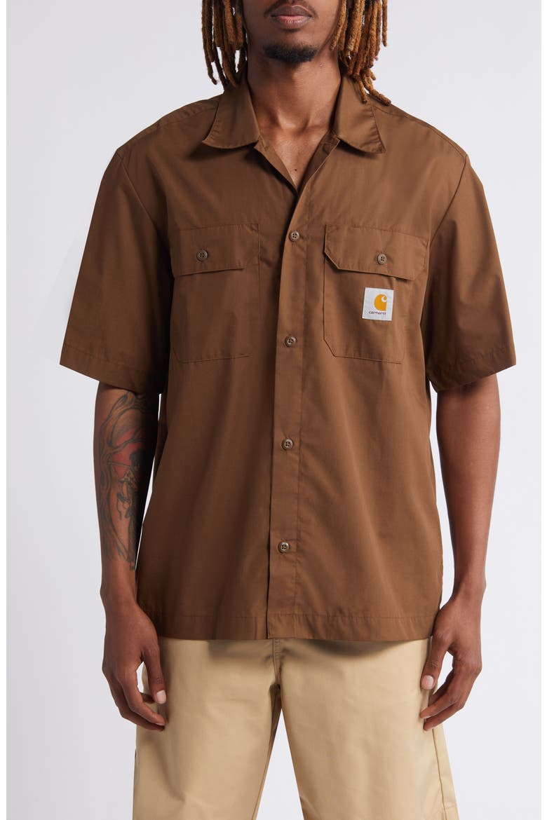 Craft Short Sleeve Button-Up Shirt, Main, color, LUMBER