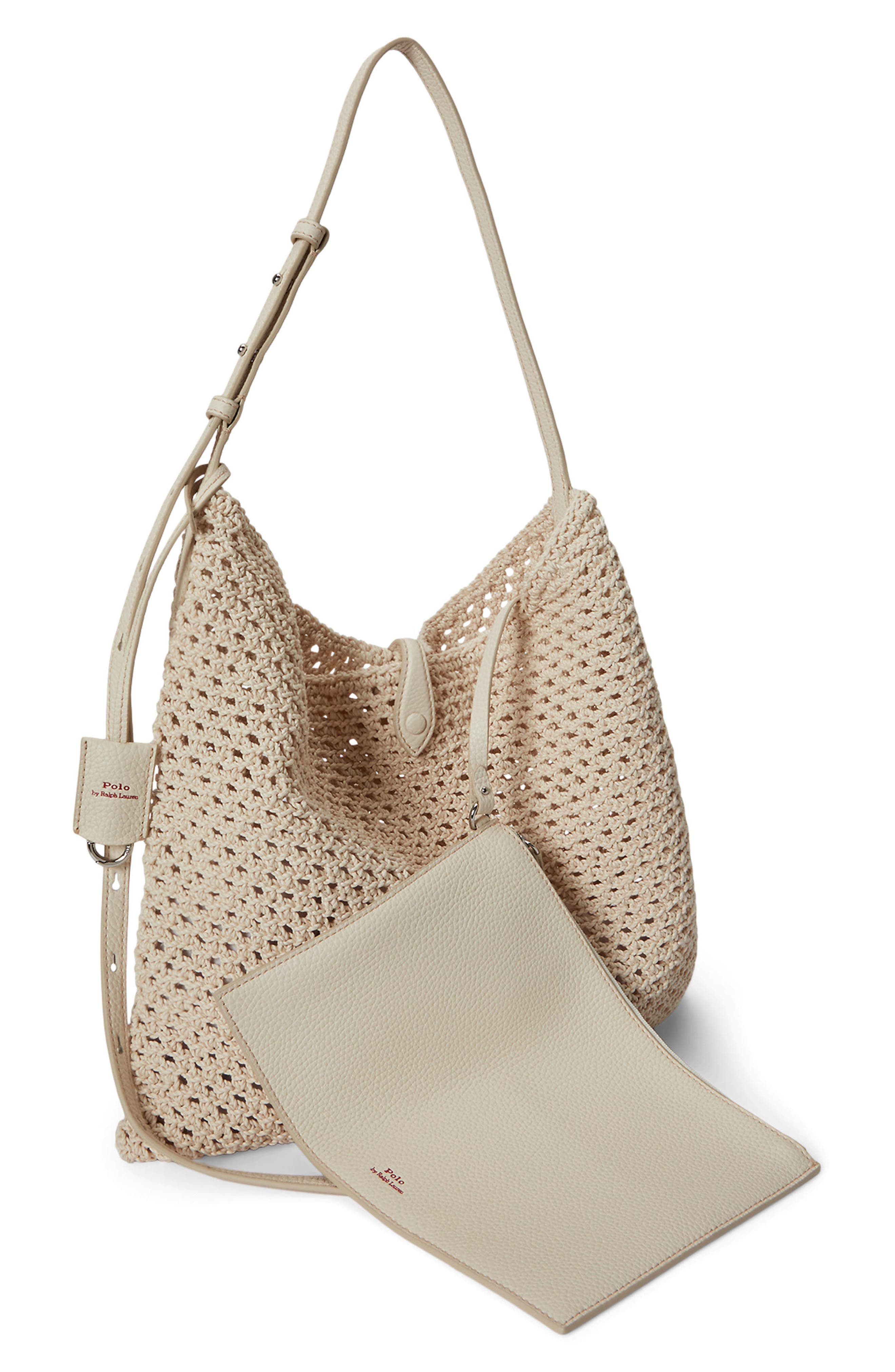 Polo Play Open Weave Messenger Bag, Alternate, color, IVORY