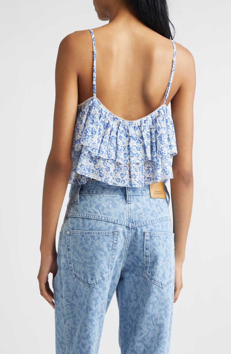 Isabel Marant Étoile Erisa Floral Ruffle Crop Top, Alternate, color, Blue
