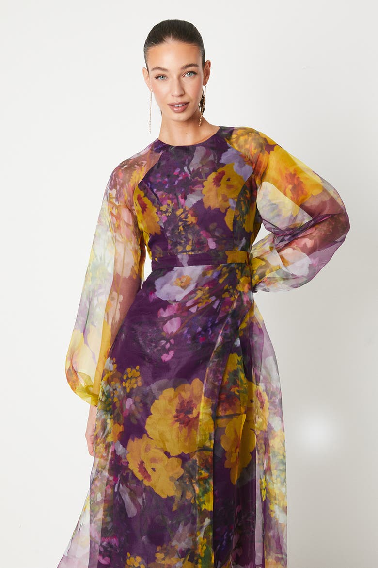 Organza Puff Sleeve Midi Dress, Alternate, color, Purple