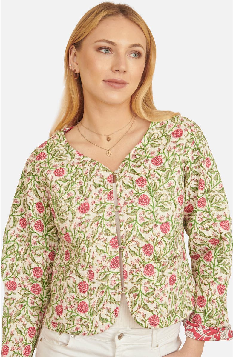 Yumi Floral Reversible Cotton Quilted Jacket, Main, color, White