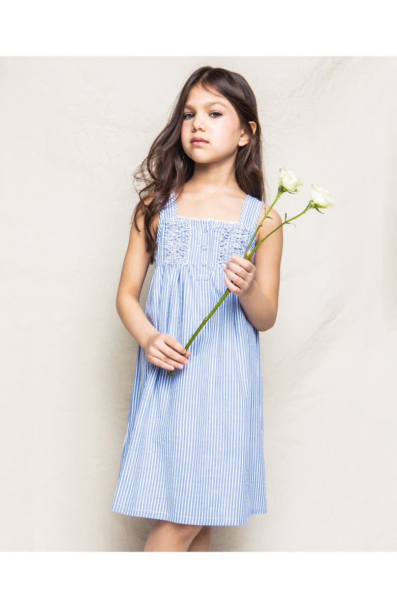 Petite Plume Kid's Stripe Seersucker Nightgown, Alternate, color, Blue