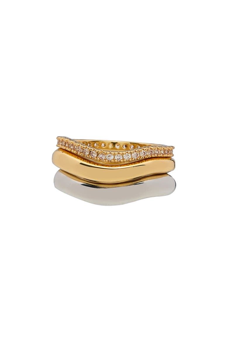 Set of 3 Wavy Band Rings, Main, color, SILVER/ GOLD