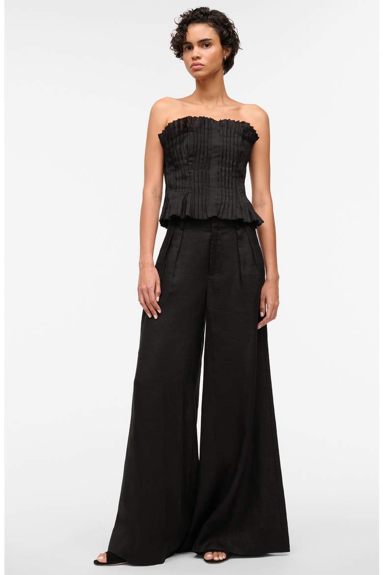 Parma Pleated Strapless Linen Top, Alternate, color, BLACK