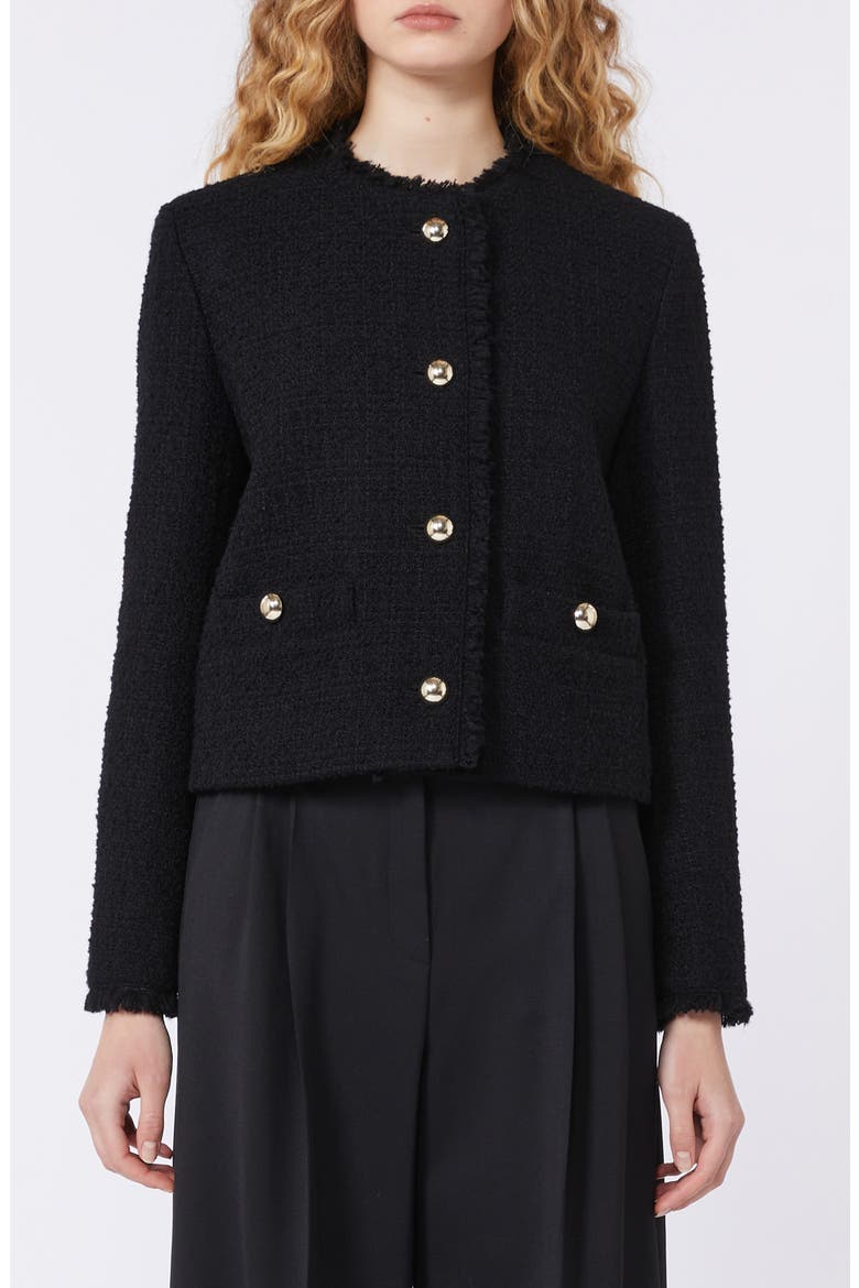 Agami Wool Blend Tweed Jacket, Main, color, BLACK