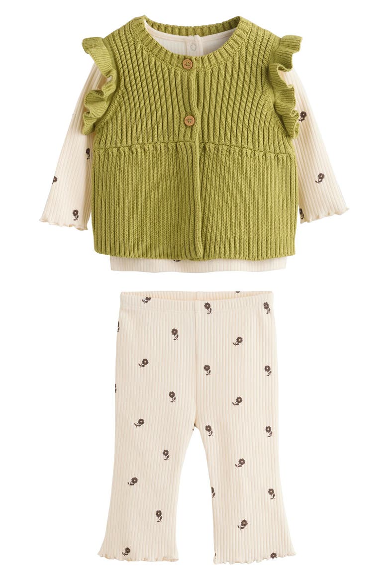 Kids' 3-Piece Rib Knit Top, Leggings & Waistcoat Set, Main, color, GREEN