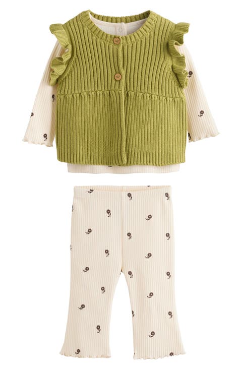 Kids' 3-Piece Rib Knit Top, Leggings & Waistcoat Set