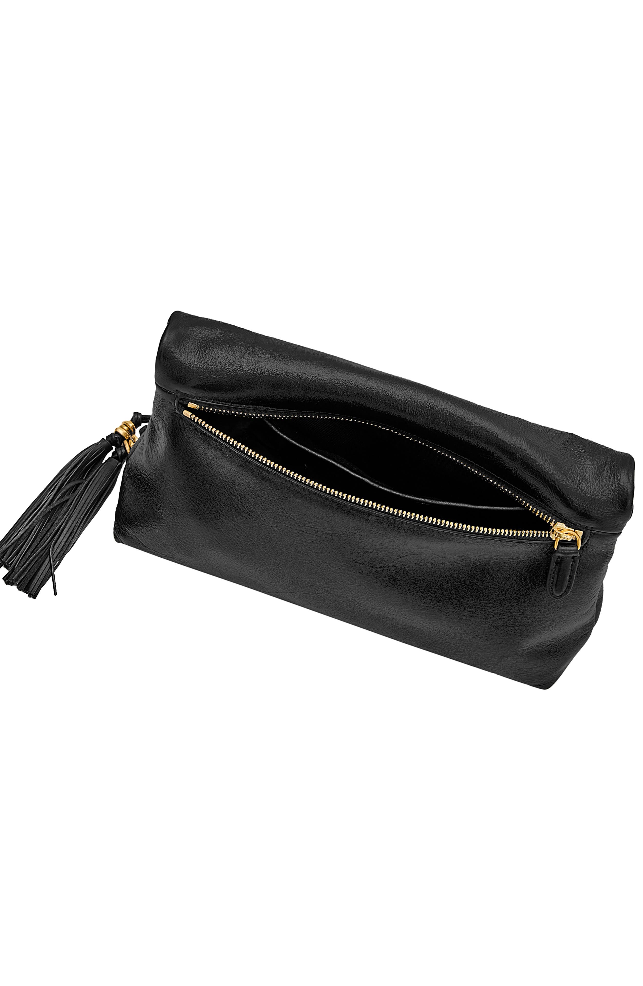 Tessa Leather Convertible Clutch, Alternate, color, BLACK