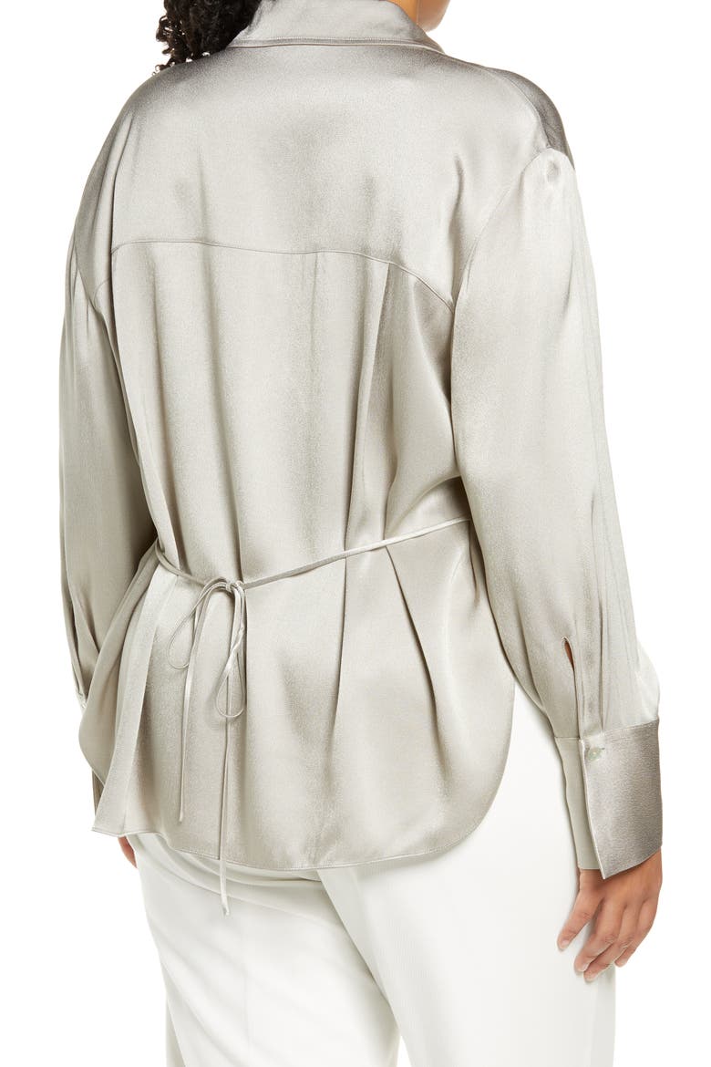Relaxed Long Sleeve Satin Button-Up Shirt, Alternate, color, PEYOTE