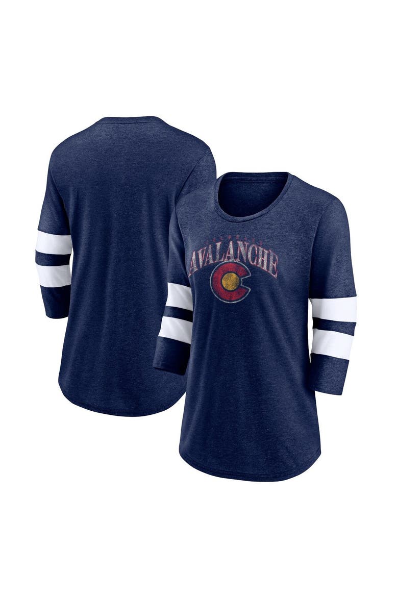 Women's Fanatics Branded Heather Navy Colorado Avalanche Special Edition 2.0 Barn Burner 3/4 Sleeve T-Shirt, Main, color, Heather Navy