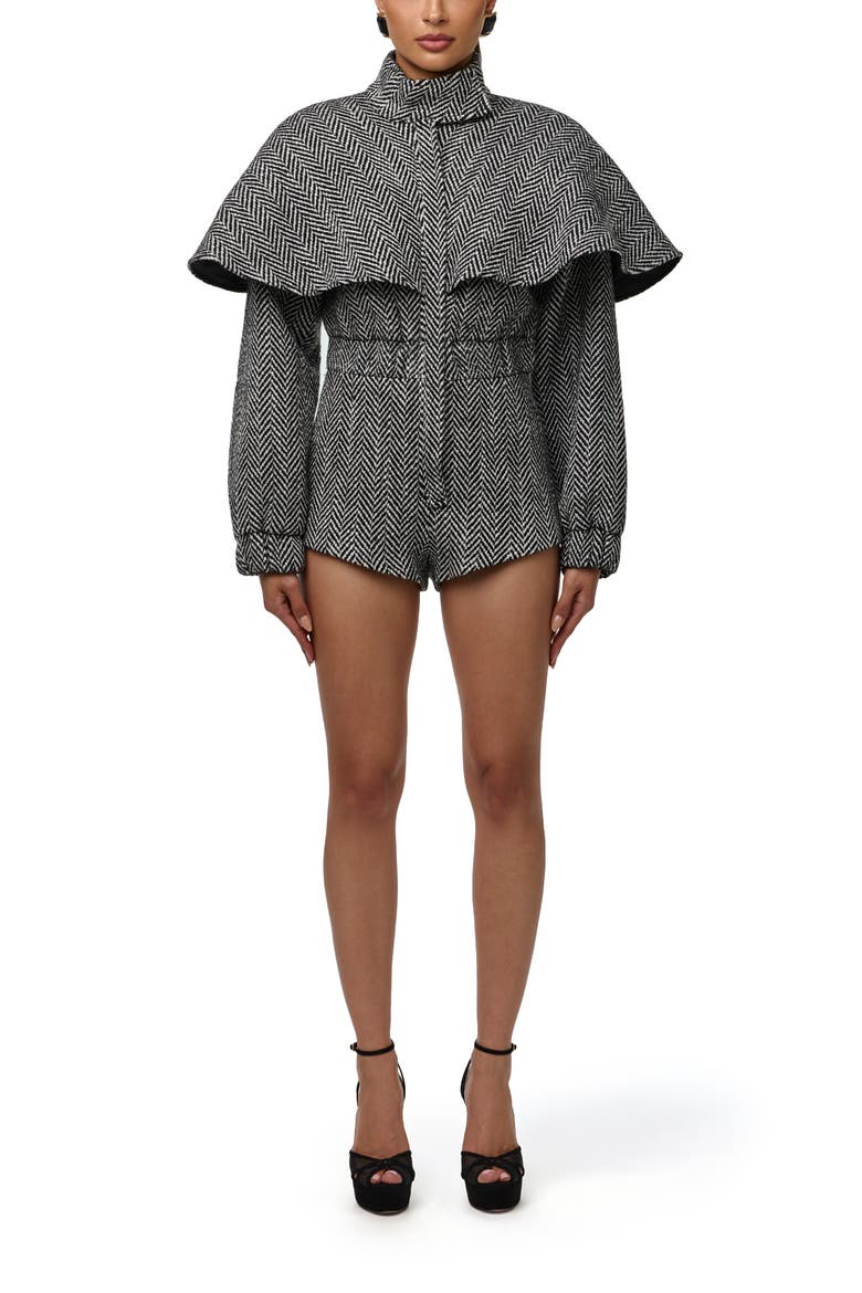 Herringbone Cape Romper, Main, color, BLACK HERRINGBONE