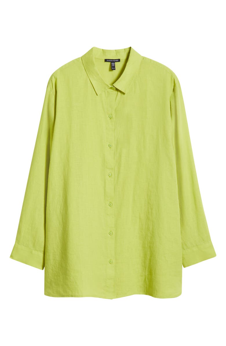 Eileen Fisher Classic Collar Organic Linen Button-Up Shirt, Alternate, color, Chartreuse
