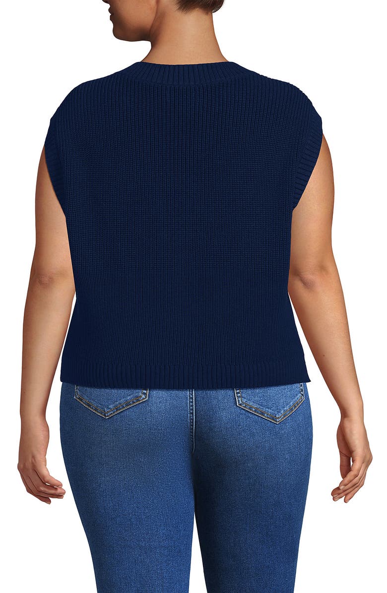Lands' End Drifter Modern Cable V Neck Vest Sweater, Alternate, color, Deep Sea Navy