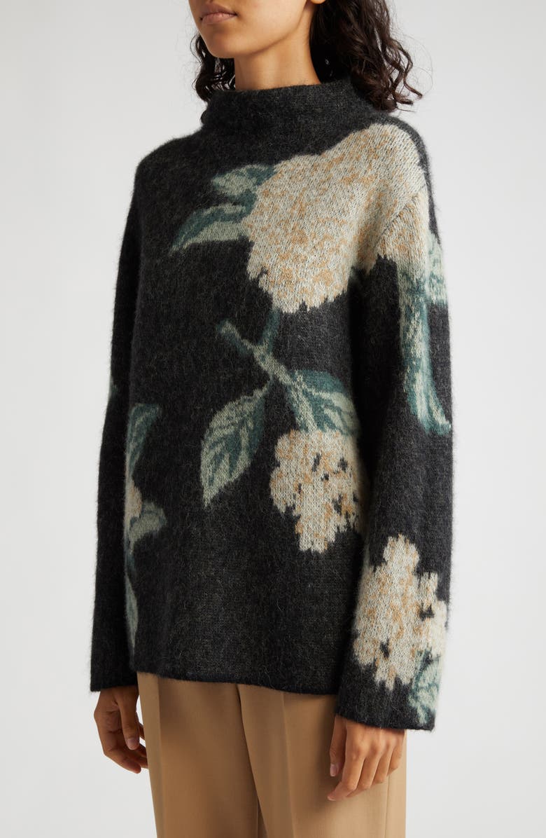 Vince Floral Print Brushed Funnel Neck Sweater, Alternate, color, 