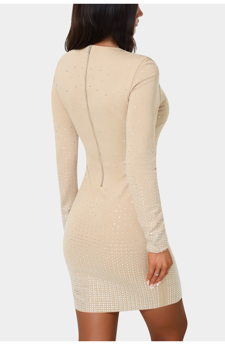 bebe Ombre Crystal Mini Dress, Alternate, color, Nude