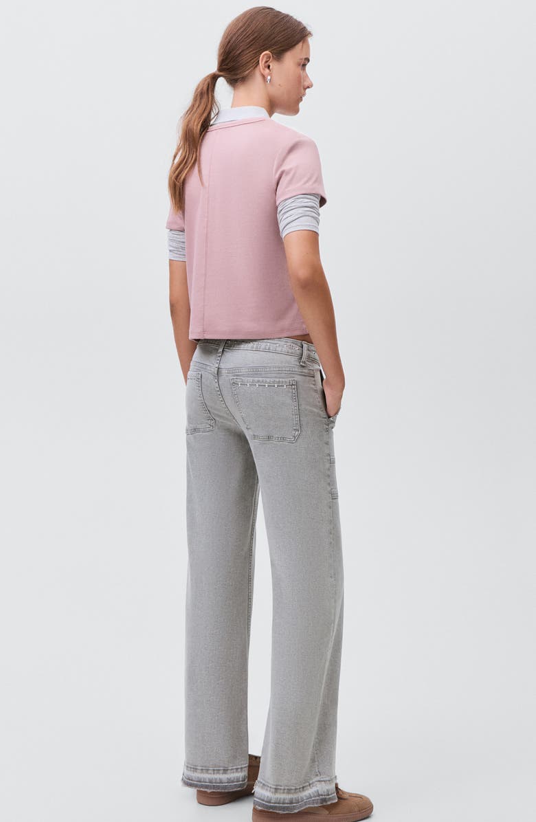 MANGO TEEN Studded Release Hem Culotte Wide Leg Jeans, Alternate, color, Denim Grey