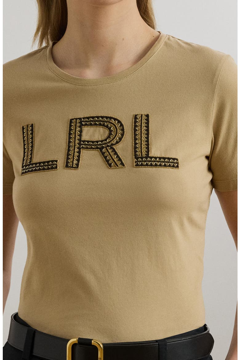 Embellished Cotton Jersey T-Shirt, Alternate, color, BIRCH TAN