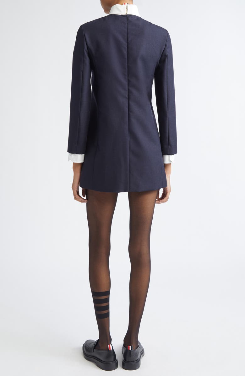 Thom Browne Bow Neck Long Sleeve Virign Wool Dress, Alternate, color, 415 Navy