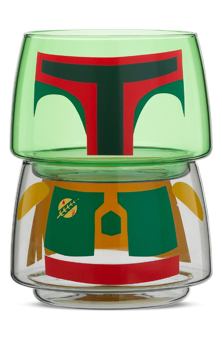 JoyJolt Star Wars<sup>™</sup> Set of 2 Stackable Boba Fett Glasses, Main, color, Green Multi