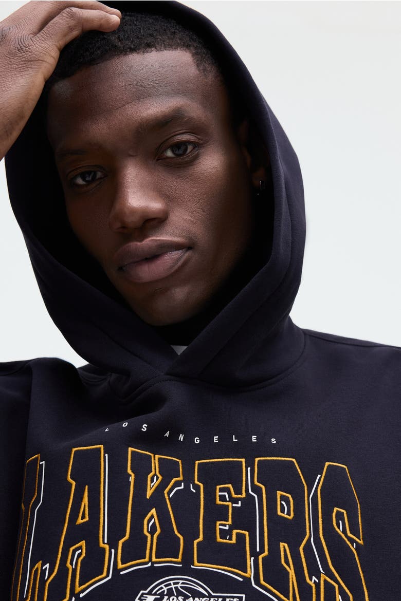 Oversized Fit Printed Hoodie, Alternate, color, Dark blue/NBA