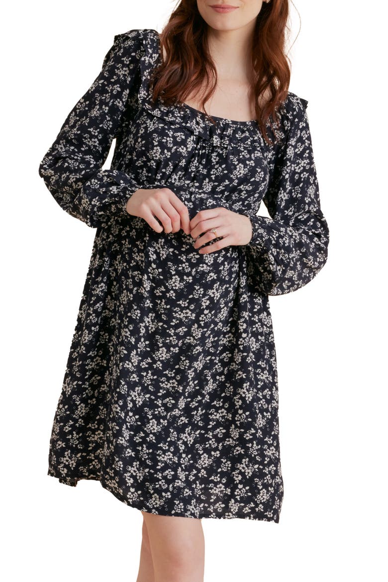 Floral Long Sleeve Maternity Dress, Main, color, BLACK/ WHITE FLORAL