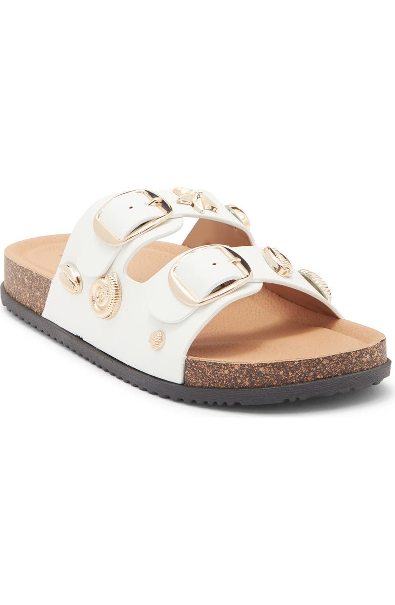 TOP MODA Arissa Double Strap Slide Sandal, Main, color, White Pu