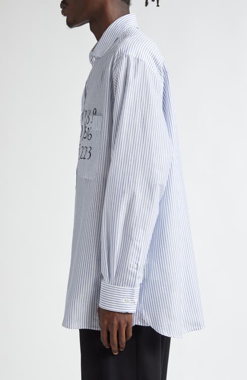 Mm6 Maison Margiela Asymmetrical Numerical Shirt In Stripes White/beige/blue