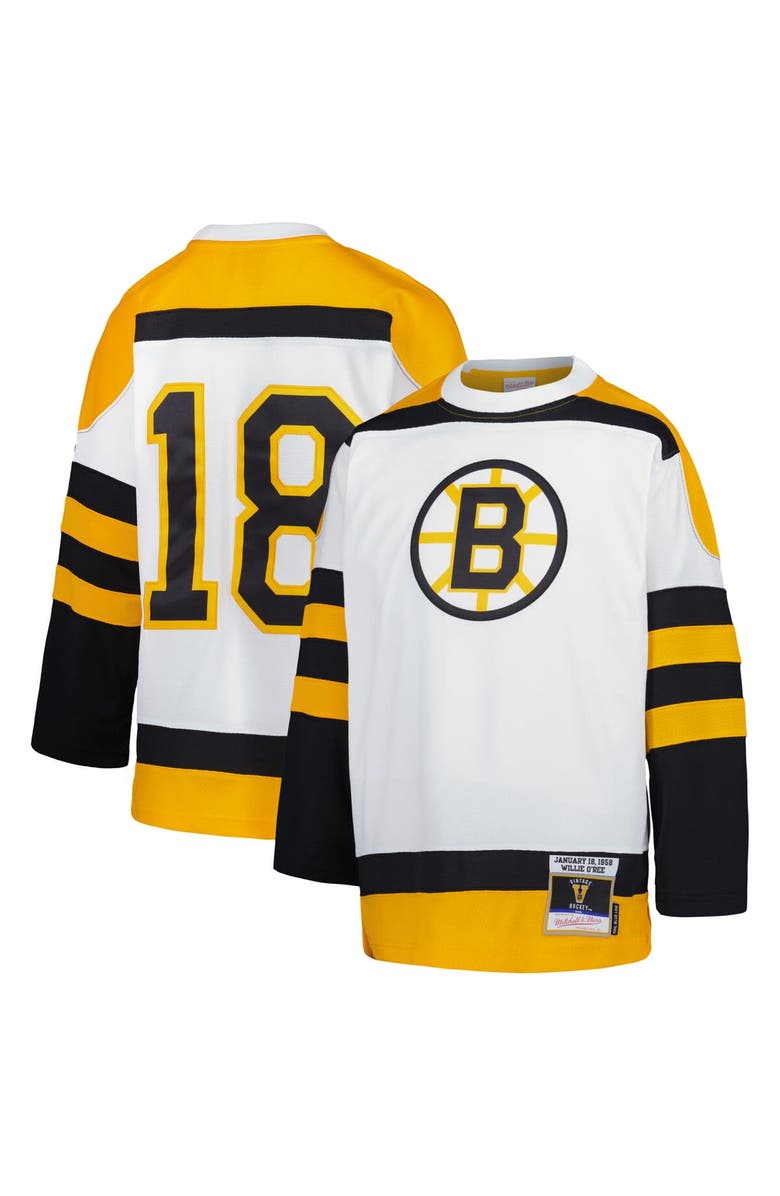 Mitchell & Ness Youth Mitchell & Ness Willie O'Ree White Boston Bruins 1958 Blue Line Player Jersey, Main, color,