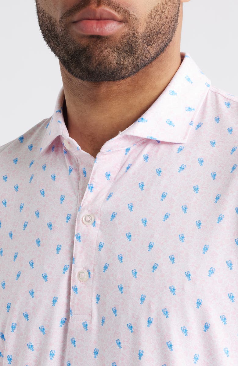 johnnie-O Low Country Crab Print Featherweight Performance Polo, Alternate, color, Azalea