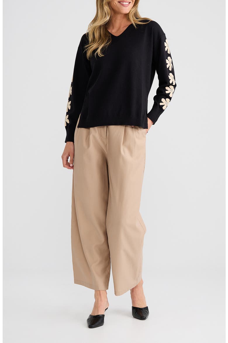 Britney Flower Sleeve Sweater, Alternate, color, BLACK FLOWER