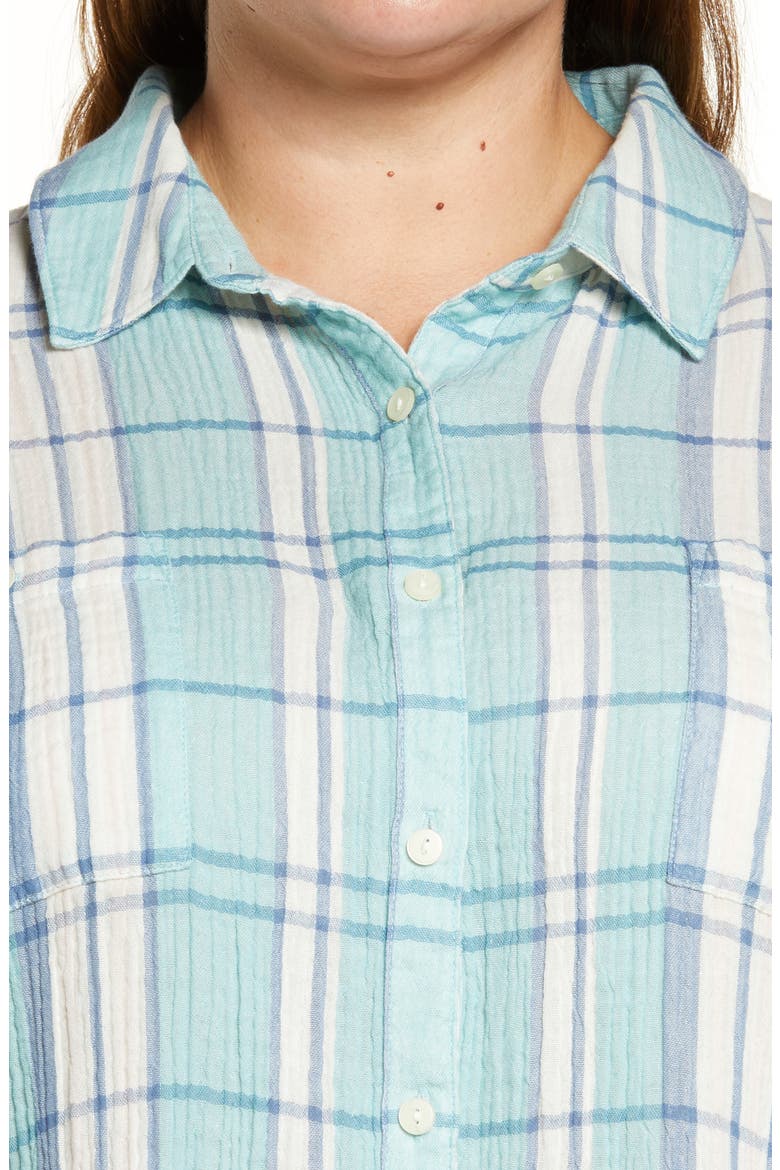 Plaid Cotton Gauze Shirt, Alternate, color, TEAL NILE SOPHIA PLAID