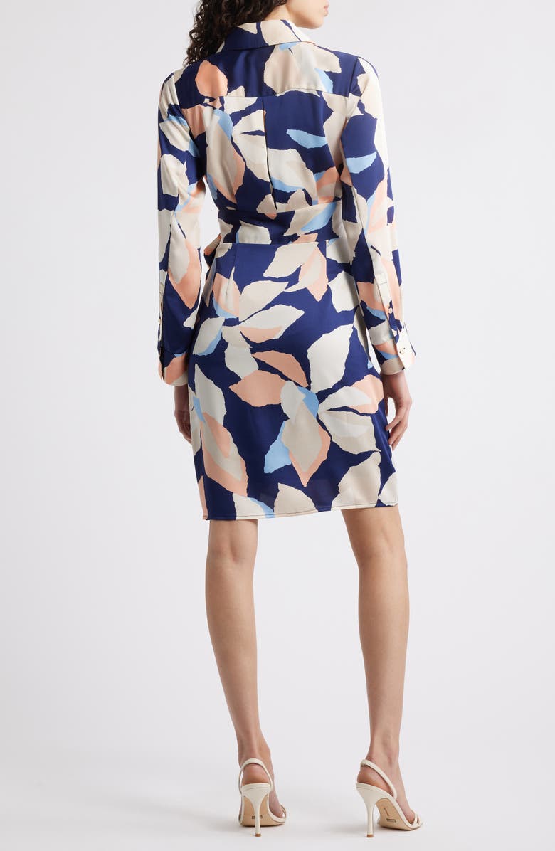Tahari ASL Print Tie Waist Dress, Alternate, color, Navy Multi