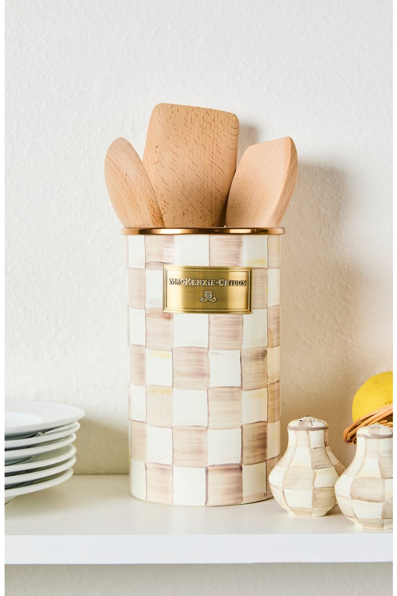 MACKENZIE CHILDS Mocha Check Enameled Steel Utensil Holder | Nordstrom