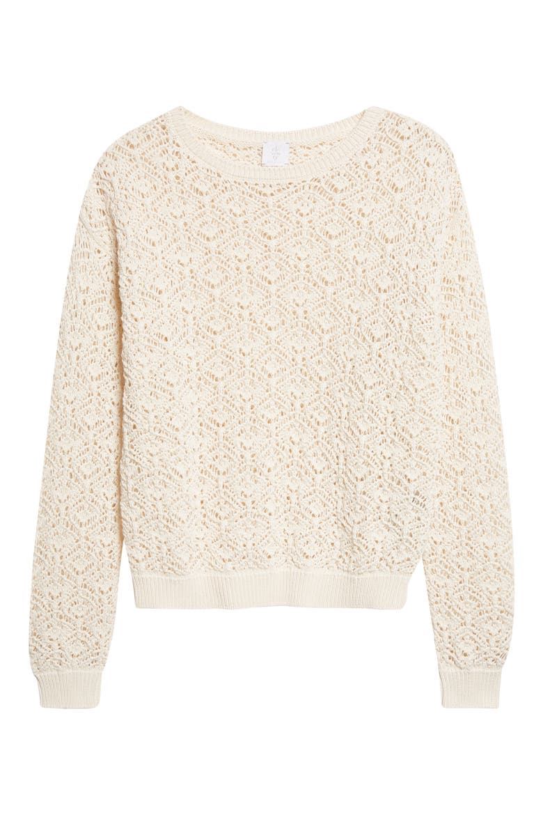 Open Stitch Cotton Crewneck Sweater, Alternate, color, 00 IVORY