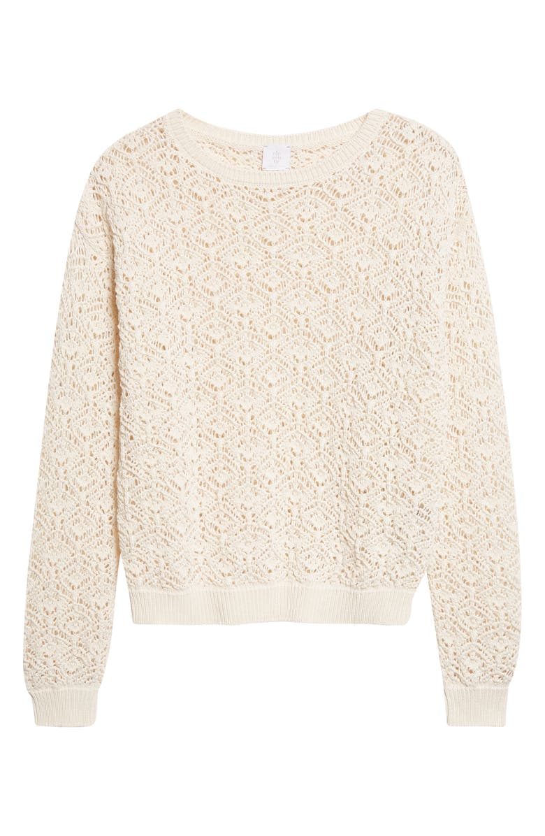 Eleventy Open Stitch Cotton Crewneck Sweater, Alternate, color, 00 Ivory